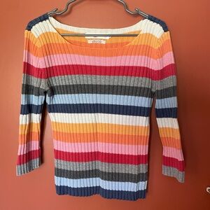 Tommy Hilfiger Striped Rib-Knit Scoop Neck Sweater - Multicolor